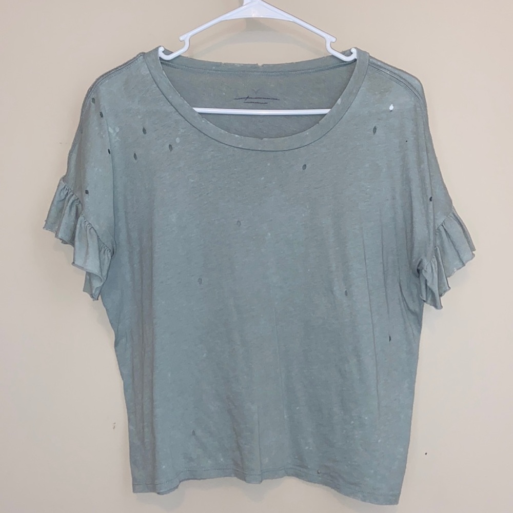 American Eagle Distressed Ruffle Shirt